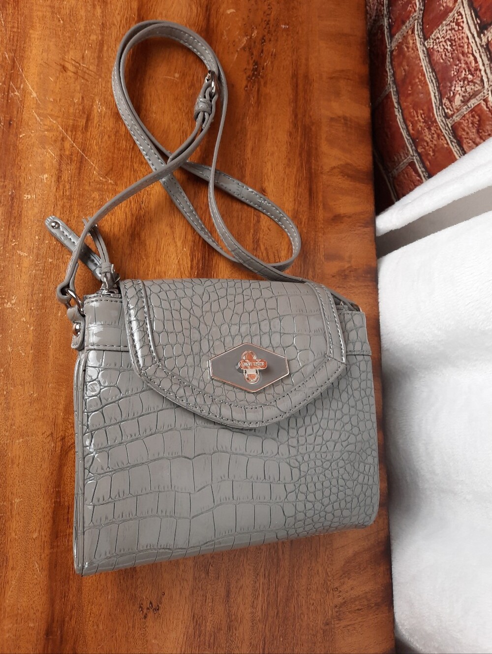 Nine West Croc-Embossed Grey Crossbody Bag